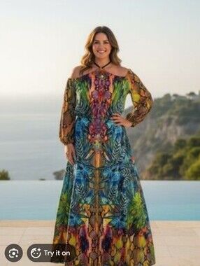 Vibrant Tropical Print Maxi Dress - Multicolor